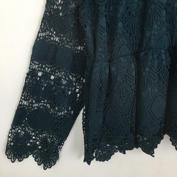 Lane Bryant Crochet Lace Peplum Tunic Top Women’s Mock Neck Blouse Dark Teal - Picture 13 of 16